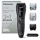 Panasonic ER-GB62-H503 Bart-, Haar- & Körperschneider für Männer, tragbarer, kabelloser, wasserdichter Trimmer, 39 Längeneinstellungen, 3 Aufsätze, kabelloser & kabelgebundener Betrieb, Mattgrau