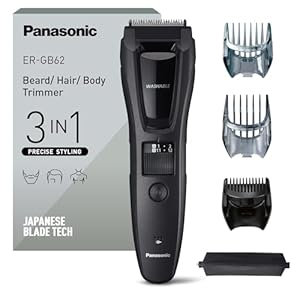 Panasonic ER-GB62-H503 Bart-, Haar- & Körperschneider für Männer, tragbarer, kabelloser, wasserdichter Trimmer, 39 Längeneinstellungen, 3 Aufsätze, kabelloser & kabelgebundener Betrieb, Mattgrau