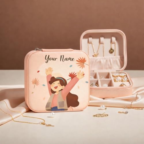 Image of PRIMIT Personalized Jewelry Box with Name & Birth Flower - Custom Travel Jewelry Organizer Case - Bridesmaid, Birthday, Christmas Gift for Women & Girls (Naughty Girl)