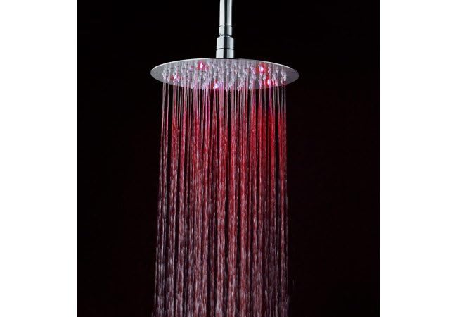 Soffione doccia ultraslim tondo con led cromoterapia acciaio inox satinato D30 cm VEGAS