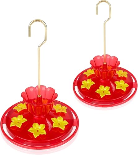 Plastic Hummingbird Feeders for Outdoors Hanging Ant and Bee Proof, 2 Pack 7 OZ Hummingbird Feeder with 6 Feeding Ports and Perches, Built-in Ant Moat, Easy Clean Refill for Garden Décor(Plastic, 2)