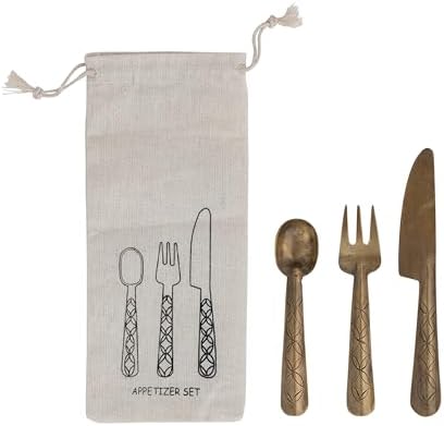 Creative Co-Op 3-Piece Hand-Forged Brass Appetizer Utensils, Antique Finish image 5
