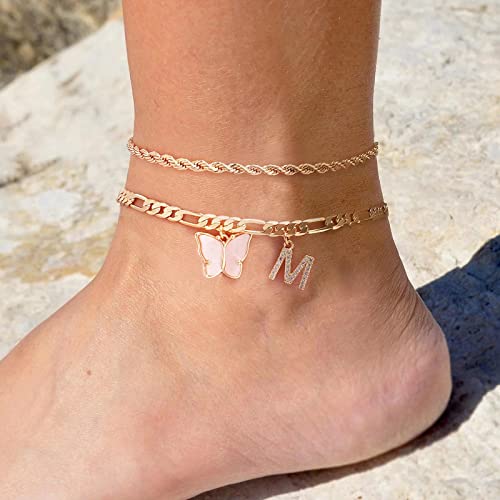 Ankle Bracelets For Women, 14K Gold Plated Ankle Bracelets Butterfly Anklet Letter S Initial Anklet Gold Anklet For Women Dainty Ankle Bracelets For Women Teen Girls Summer Jewelry Gifts #TOP3