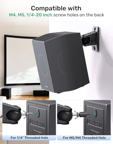 Image of Surround Sound Rear Speaker Wall Mount, Ceiling Mount Bracket for Universal Satellite, fits Thread Hole with 1 /4 inch- 20, 5mm & 4mm Thread, Works with Roku, Samsung q990D, Holds up to 11 lbs