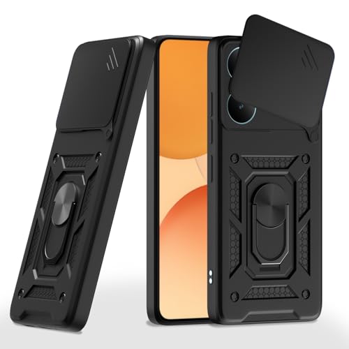 Image of Pikkme Back Cover for Realme P4 Pro 5G | D10 Tough Armor | 360 Protection Case | Sliding Camera Shield Cover & Ring Holder Stand Bumper Case (Black)