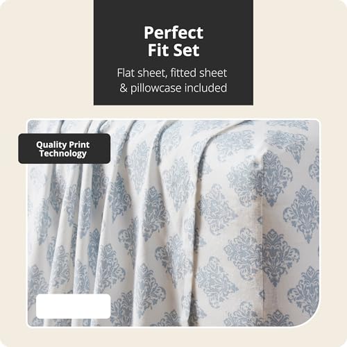 Image of Tahari Home Brushed Flannel 4-Piece Bedding Set, Queen, Alexa Blue