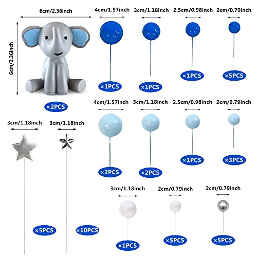 44 Pcs Elephant Cake Decoration Cute Baby Elephant Cake Decorations Pearl Balls Cake Picks Star Cake Topper Elephant Baby Shower Cake Decoration #TOP1