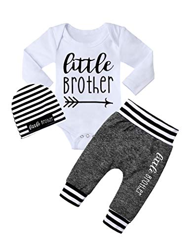 Image of Fommy Newborn Baby Boy Clothes New to The Crew Letter Print Romper+ Pants+Hat 3PCS Outfit