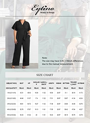 Eytino Womens Plus Size V Neck Jumpsuits Straight Long Pants Business Romper With Pockets Belt,4X Red #TOP4