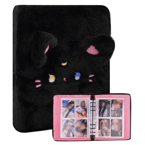 Kpop - Carpeta de fotos con 30 páginas interiores de 5 x 7,6 cm, 6 anillos, protector de tarjetas de 4 bolsillos (gatito negro)