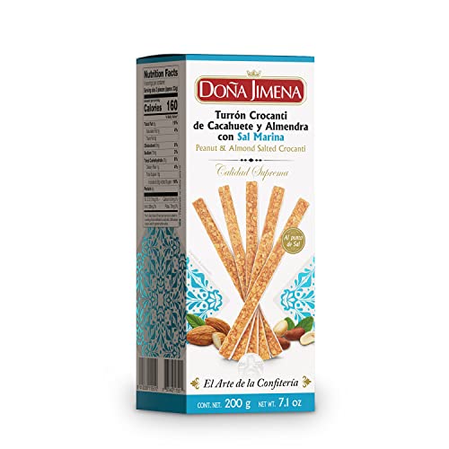 DOÑA JIMENA - Sticks Turrón Crocanti de Cacahuete y Almendra con Sal Marina Sin Gluten, 200 Gramos