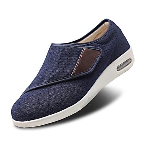 Women Extra Wide Width Diabetic Shoes Air Cushion Slip on Walking Shoes with Adjustable Strap, Breathable Mesh Outdoor Lightweight Sneakers for Plantar Fasciitis Bunions Swollen Feet Diabetic Edema, Navy Blue, 9