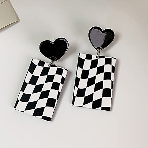 Acrylic Black White Irregular Geometric Striped Checkered Dangle Drop Earrings Minimalist Love Heart Flower Pattern Statement Earrings Jewelry for Women Girls