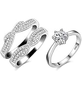 Uloveido 2 pcs Women's Platinum Plated Cubic Zirconia Infinity Wedding Band Guard Enhancer Double...