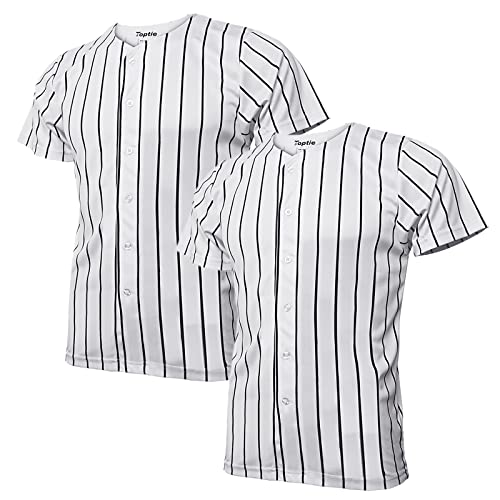 TopTie 2 Pack Unisex Button Down Shirts Plain Hip Hop Hipster Baseball Jersey Sports Uniforms-White Black-M