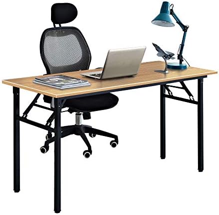 Need Computer Desk Office Desk 55 inches Folding Table Computer Table Workstation No Install Needed,Teak Black AC5BB-140X