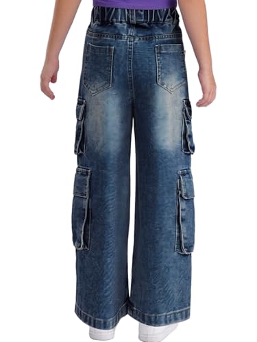 Aislor Kids Girls Cargo Jeans Denim Baggy Wide Leg Pants Vintage Casual Denim Trousers with Flap Pockets for 4-14 Years2