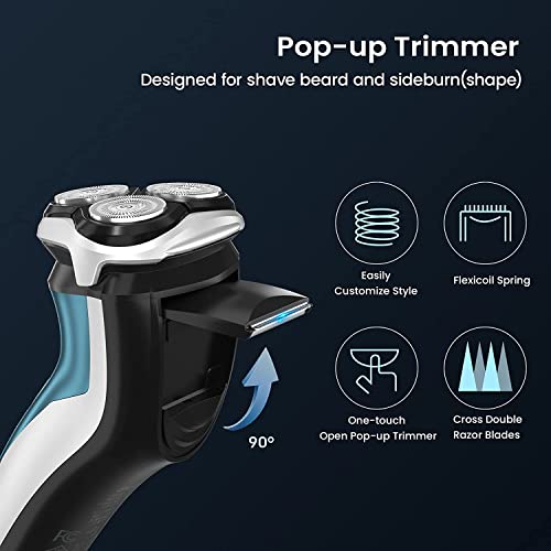 Sweetlf Electric Shaver, Mens Electric Razor, Ipx7 Waterproof Dry Wet Rotary Shaver Razors,Usb Rechargeable（Quiet, Charge Time: 1 Hour, Use Time 120 Min，With Nose Hair Trimmer） #TOP5