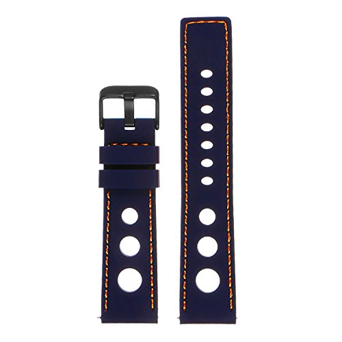 StrapsCo Silicone Rubber Rally Quick Release Watch Band Strap - Blue & Orange (Black Buckle) - 18mm