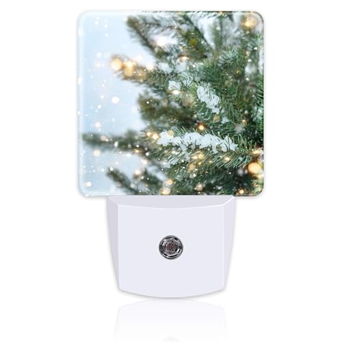 Image of Winter Snow Pine Tree Night Light, Glitter Christmas Tree Dusk to Dawn Night Light Plug in, 0.5w Energy Saving Sleep Friendly NightLight for Kids Boys Girls Home Decor
