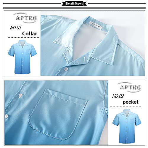 Aptro Men's Hawaiian Shirt 4 Way Stretch Gredient Relaxed Fit Tropical Shirts #F060 L #TOP2