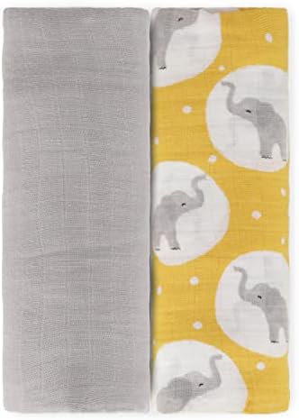 Featherhead™ 2 Pack Muslin Swaddle Blanket, Pre-Washed, Soft, Breathable, 100% Cotton Baby Neutral Receiving Swaddles for Boys and Girls (Unisex), 47”x 47” Perfect for Swaddling Newborn & Infant