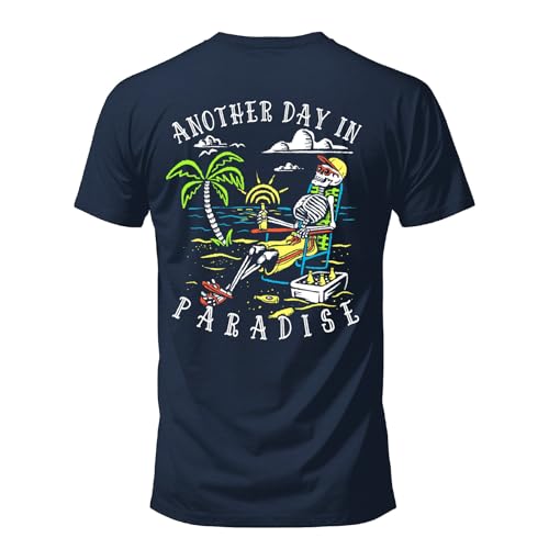 Salty Bones Another Day in Paradise Tropical Beach Graphic T-Shirt 100% Ringspun Cotton Classic Fit Printed in USA (US Alpha X-Large Regular Regular Navy)