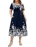 IN'VOLAND Plus Size Short Sleeve Womens Dress A-Line Midi Tshirt Dresses