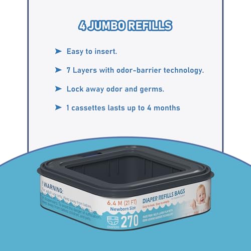 Standard Square Refills Disposal Bags Refill Compatible with Diaper Genie Compact, Select and Classic Pails, Hold Up to 270 Newborn-Sized Diapers Per Refill, Pack of 6 - Thumbnail 4