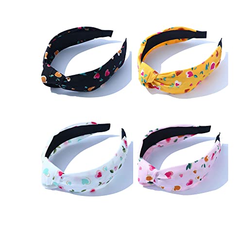 Floral Print Knotted Headbands For Women 4 Packs Vintage Patterns Heart Bling Fashion Head Bands For Women’s Hair Colorful Outdoor Hair Accessories #TOP3