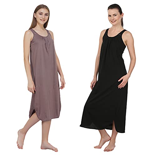 Image of BLAZON Women's Cotton Hosiery Solid Maxi Nighty Slip (Pack of 2) Available Sizes: S, M, L, XL, 2XL, 3XL, 4XL, 5XL