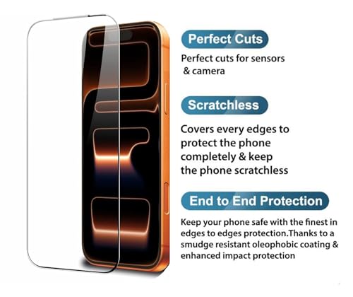 Image of HD Tempered Glass Screen Protector Compatible for iPhone 17 PRO MAX with Edge to Edge coverage and Easy Installation kit