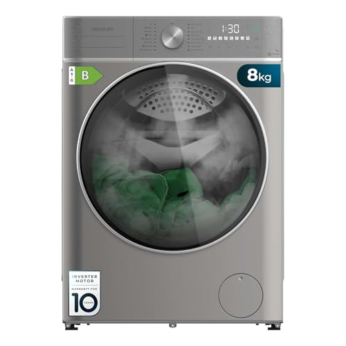 Cecotec Lave-linge Séchant 8-5Kg Bolero Wash&Dry 8590 Inverter Steel 1400RPM, 16 Programmes, Inverter Plus, Lavage à la Vapeur, Lavage et Séchage Intelligents, Stérilisation, Joint Antibactérien