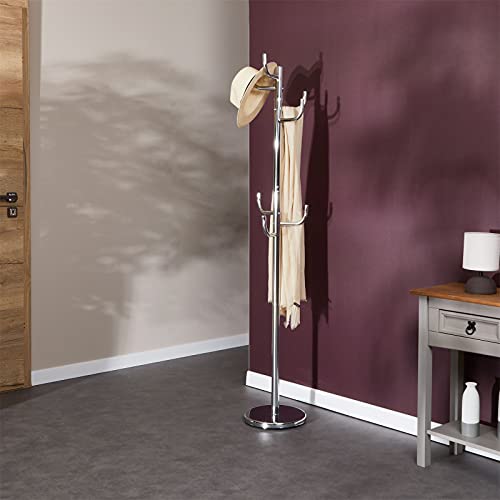 IDIMEX Porte-Manteaux Mila Portant pour vêtements sur Pied Hauteur 174 cm Socle Rond et 8 Crochets Dont 3 à mi-Hauteur, Meuble d'entrée en métal chromé