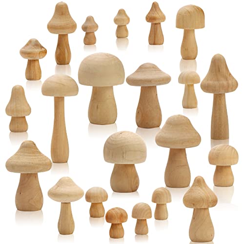 Peohud 22 Stück unlackierte Holzpilz, verschiedene Größen natürliche unlackierte Pilze, Mini unlackierte Holzpilzfiguren für Kunst und Handwerk DIY Bücherregal Home Garden Weihnachten Festival Dekor Cover