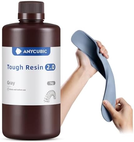 ANYCUBIC Tough Resin 2.0, 3D Printer Resin with Upgraded High Toughness and High Precision, 365-405nm Fast Curing 3D Resin for 4K 8K LCD/DLP/SLA 3D Printing (Grey, 1kg)