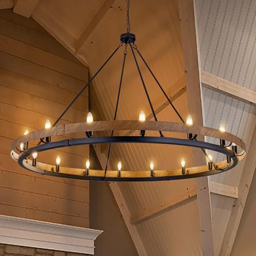 Wellmet Rustic Wood Wagon Wheel Chandelier 16-Light