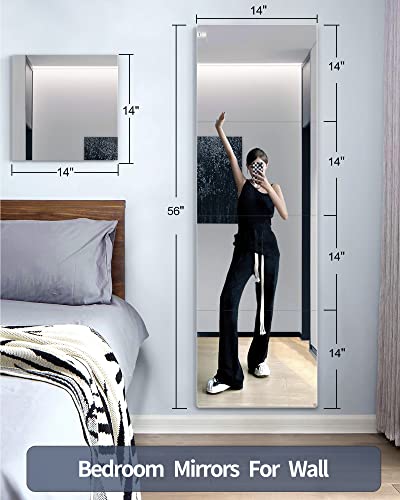 Shatterproof Full Length Wall Mirror Tiles,Made Of Unbreakable Plexiglass Acrylic,Extra Thick 0.16", 56"X14" 4Pcs 14"X14",Long Mirrors For Bedroom Door,Usde For Closet,Workout For Home Gym Body #TOP6
