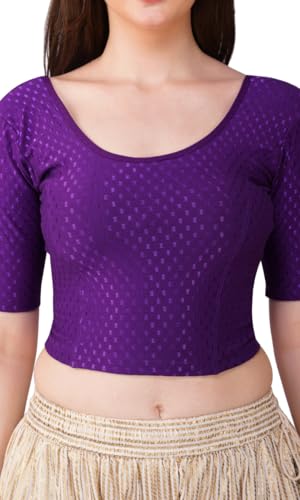 Image of Fressia Fabrics Pure Cotton 4-Way Stretch Readymade Blouse for Women | Free Size to 4XL Stretchable Round Neck Dobby Cotton Half Sleeve Readymade Saree Blouse for Women Stylish
