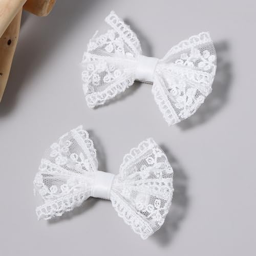 Moños de encaje blancos para cabello pequeños pinzas 3 pulgadas miniatura 1