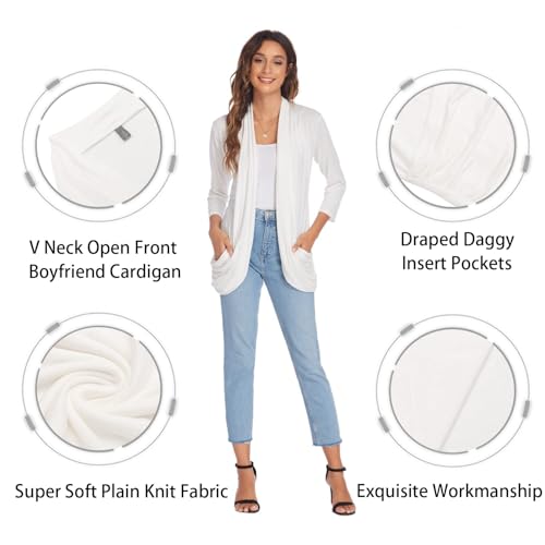 Image of DEESHA Women Casual Lightweight Cardigan 3 /4 Sleeve Draped Open Front Soft Cardigans with Pockets
