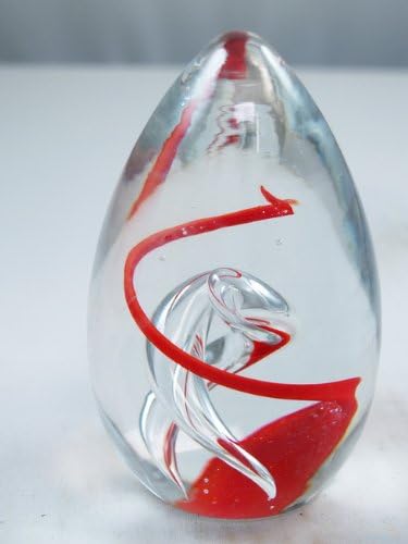 M Design Art Handcraft Red & Clear Spiraling in Clear Egg Paperweight PW-752 [Kitchen]