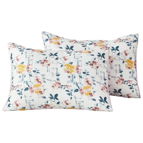 WINLIFE Art Floral Cotton Pillow Cases Set of 2 Standard