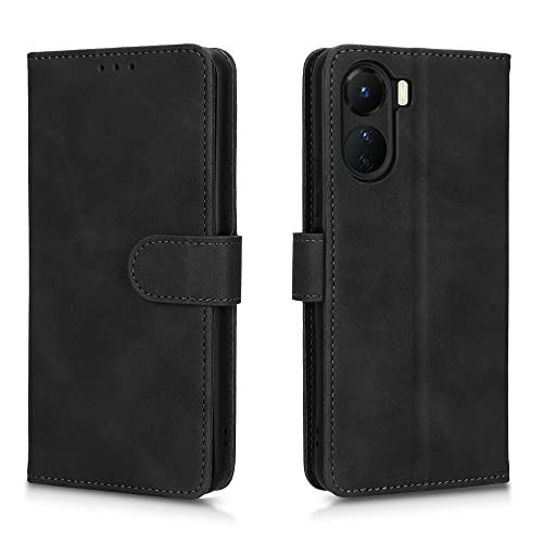 AMWEI Coque pour Vivo Y16, Protection Etui Antichoc TPU Housse Premium en Cuir PU ave Portefeuille[Fentes pour Cartes][Fermeture Magnétique]. Noir