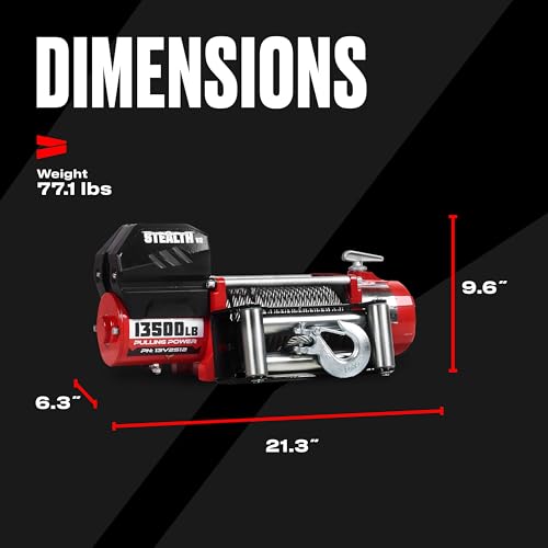 Stealth Winches 13500lb Truck Winch 12V Electric Winch with 2 Wireless remotes and Steel Rope, Perfect for SUV Towing Trailer Winch, Hook, Weatherproof, with Roller Fairlead, Heavy Duty