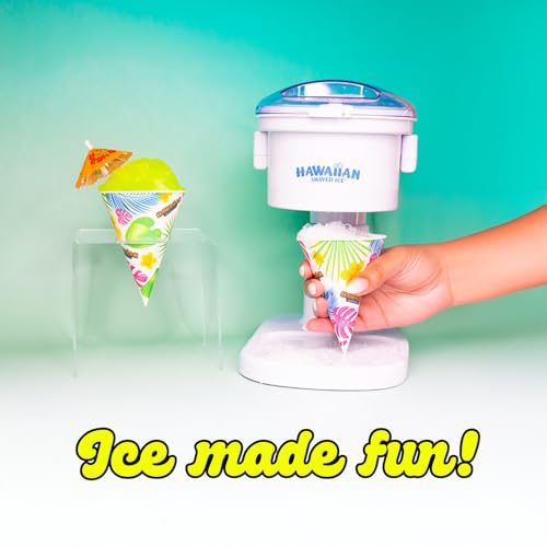 Hawaiian Shaved Ice Kid-Friendly S700 Classic Snow Cone and Shaved Ice Machine with Instruction Manual, Tip Card, and 1-year Manufacturer’s Warranty, 120V, White