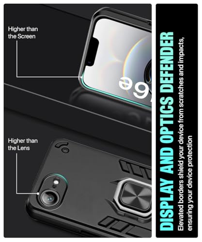 Image of WOW IMAGINE Shock Proof Back Case Mobile Cover for iPhone 16e | iPhone 17e | Back Cover Case (Tough Armor | Hybrid PC + TPU | Ring Holder & in-Built Kickstand | Black)
