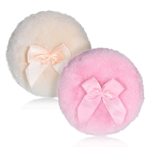 2 Pcs Large Fluffy Powder Puffs, 3.4 Inch Soft Body Powder Puff Washable Reusable Dusting Big Fluffy Puff for Wet Dry Makeup Face Body
