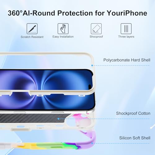Image of MARKILL Compatible with iPhone Case with Ring Stand, Military Grade Drop Protection Full Body Rugged Heavy Duty Protective Durable Cover iPhone. (Rainbow White, iPhone 16 Plus 6.7 inch)