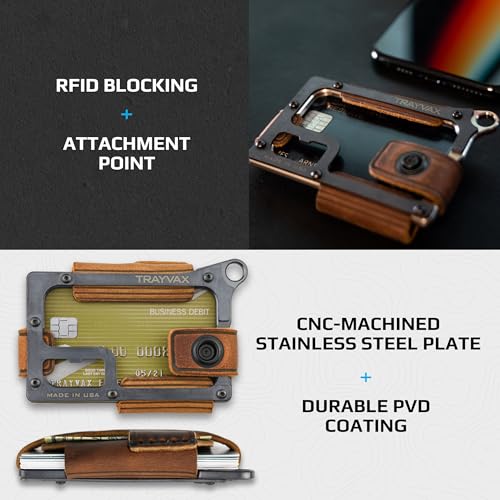 Trayvax Contour Wallet, RFID Front Pocket Money and Credit Card Holder, Minimalist Slim Leather Metal Wallet for Men and Women, Black Tobacco Brown4